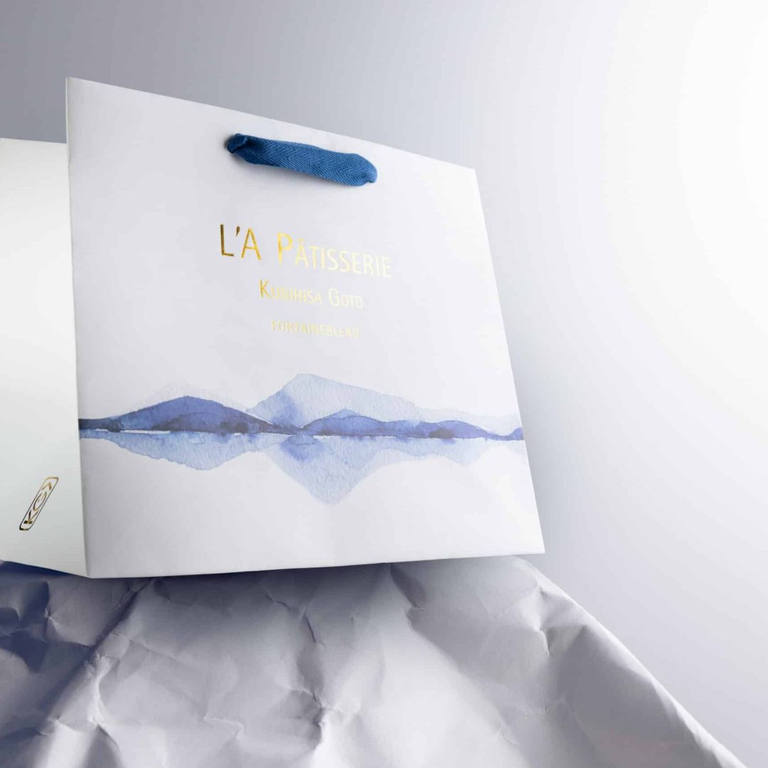 sac luxe packaging pâtisserie sur-mesure L'A Pâtisserie Kunihisa Goto | vue détail